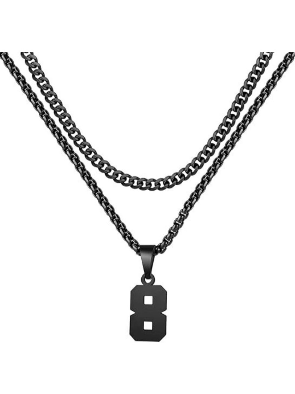 Number 8 Black Jersey Number Layered Cool Sports Necklaces